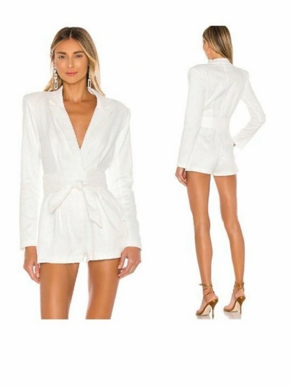 Michael Costello Ivory Textured Blazer Romper